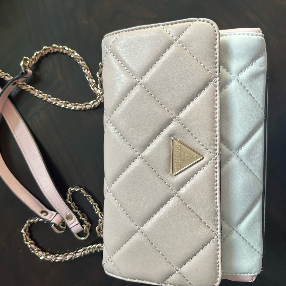 GUESS Quilted Cream and pink Crossbody Bag